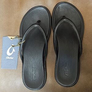 OluKai Dark Leather Sandals